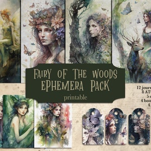 Diário de lixo da fada da floresta, itens efêmeros da fada da floresta, cartões imprimíveis de fada, folhas de colagem, papéis, páginas, digital, álbum de recortes, etc.