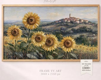 Sunflower Village Painting Frame TV Art: Tuscan Countryside Landscape Decor (Digital Download)
