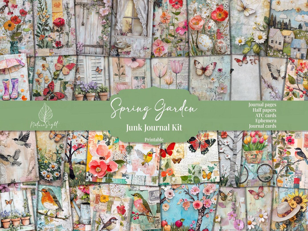 Spring Garden Junk Journal Kit: Vintage Floral Ephemera (digital ...