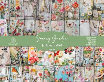 Kit para diario creativo de jardín primaveral: Elementos florales vintage (descarga digital)