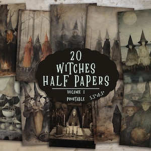 Hexe Halbe Seiten Printables | Witchy Scrapbook Papier | Gothic Handwerk Ephemera | Druckbare Hexenblätter | Digitale Hexenseiten