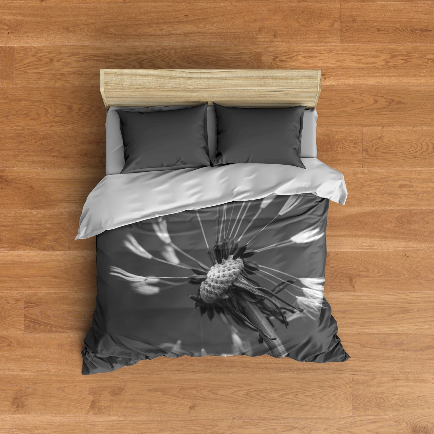 Black And White Dandelion Duvet Cover Floral Bedroom Decor Etsy