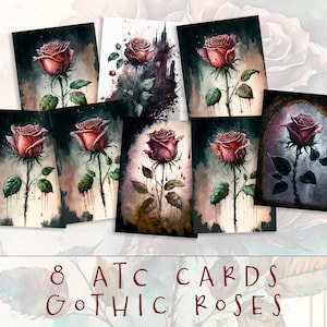 ゴシック ローズ ATC カード | ロマンティック フローラル アート | カード作成用品 | デジタル ダウンロード | ダーク アカデミア スクラップブッキング | ゴシック ジャンク ジャーナル