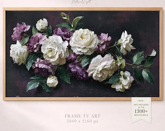 Moody Peony Painting Frame TV Art: Dark Floral Oil Still Life Display (Digital Download)