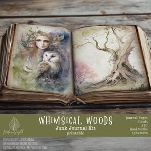 Kit per junk journal a tema bosco incantato: elementi decorativi a tema fate, pagine per scrapbooking (download digitale)