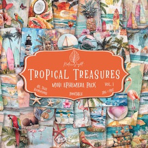 Kit diario tropicale / Pagine di album da spiaggia / Effimeri estivi sull'oceano / Carta stampabile costiera / Fogli per collage di viaggi in mare