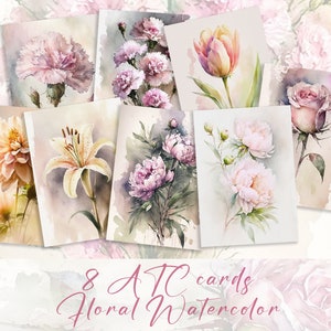 Afdrukbare dagboekkaarten Moederdag, bloemen aquarel ephemera, bloem journaling, scrapbooking, anjer, tulp, lelie, roos
