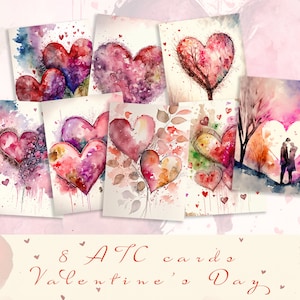 Tarjetas ATC de San Valentín / Efímeras románticas imprimibles / Kit de álbum de recortes de amor / Etiquetas de collage de corazones / Tarjetas de diario digital