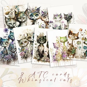 Cats Atc-kaarten, bloemen afdrukbare efemere verschijnselen, kaarten kattenliefhebbers, junk journal supplies, collageblad, scrapbooking, vintage