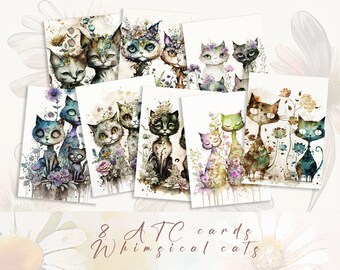 ATC-kaarten met bloemenkat: afdrukbare ongewenste tijdschriftartikelen (digitale download)