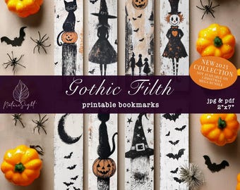 Vintage Gothic Halloween Bookmarks: Spooky Cat Tags (Digital Download)