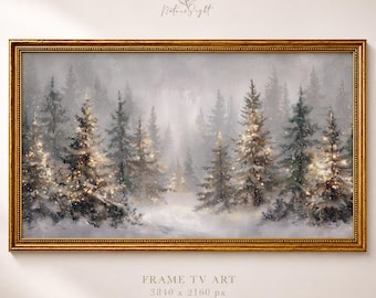 Snowy Forest Frame TV Art: Cozy Winter Pine Landscape (Digital Download)