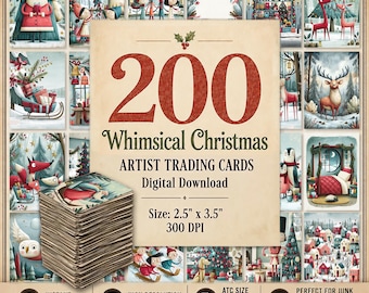 Whimsical Christmas ATC Cards Bundle: Printable Holiday Junk Journal Ephemera (Digital Download)