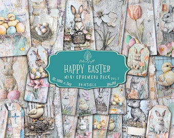 Happy Easter Ephemera Pack: Vintage Spring Printable Tags & Cards (Digital Download)