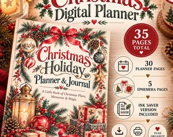 Christmas Planner Printable Digital Journal PDF: Holiday Budget Gift Organizer List (Digital Download)