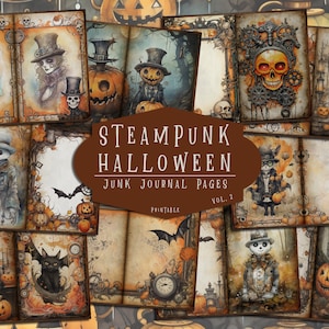 Halloween Scrapbook Printable, Steampunk Junk Journal, Steampunk Halloween Decor, Halloween Collage Sheet, Fall Background, Gothic Ephemera