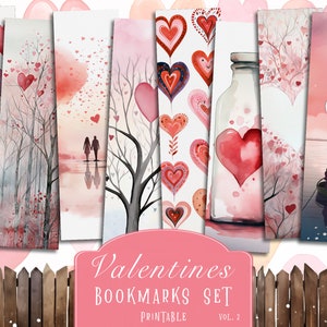 Valentine’s Day Printable Bookmark Set, Romantic Heart Bookmarks, Love Theme Bookmarks, Watercolor Couples Bookmarks, Gift for Readers