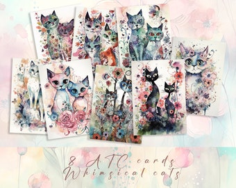 Cats Collage ATC Cards – Floral Junk Journal Kit (Digital Download)
