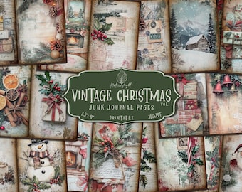 Vintage Christmas Junk Journal Pages, Shabby Chic Holiday Scrapbook Paper, Nostalgic Ephemera Digital Download