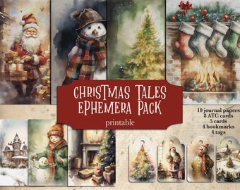 Christmas Tales Junk Journal, Christmas Printable Pages, Holiday Ephemera, Christmas Scrapbooking, Bookmarks, Papers, Atc, Cards, Digital
