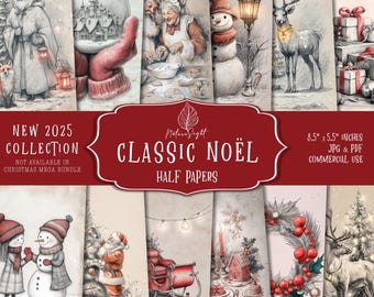 Vintage Christmas Half Papers: Holiday Junk Journal (Digital Download)