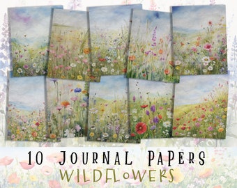 Collagebladen wilde bloemen: Floral Junk Journal Paper (digitale download)