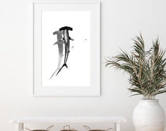 Hammerhead Shark art print - Shark Drawing - Shark Wall Art - Home living decor