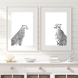 Cheetah Art Print - Cheetah wall art - Set of 2 Prints - Cat Art Print - Cheetah drawing