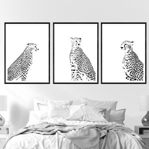 Big Cats Art Print - Cheetah art Print - Set of 3 prints - Printable Wall Art - Cat Artwork