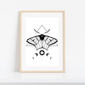 Stampa artistica di falena lunare: decorazione geometrica con falena (download digitale)
