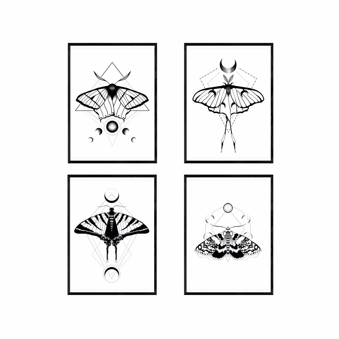 Insect Art Print Set of 4 - Moth Art Print - Moon Art Print - Art Print ...