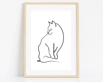 Minimalist Cat Line Art Print: Modern Home Decor (Digital Download)