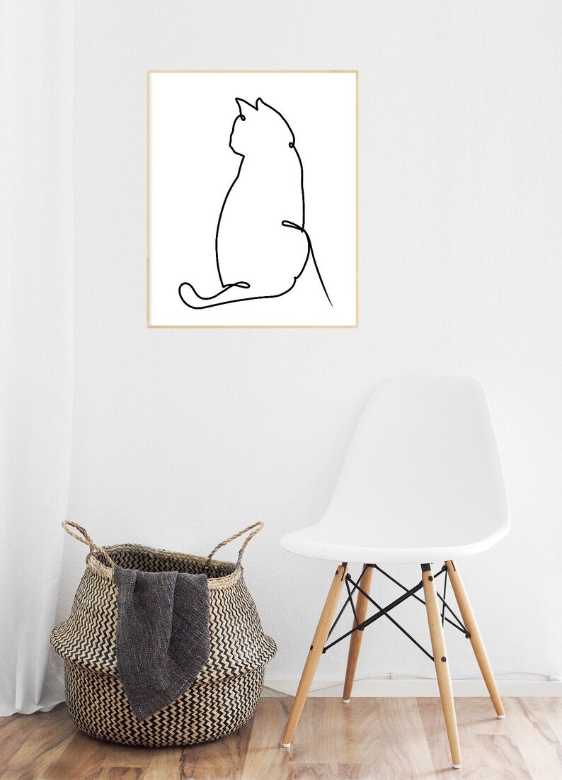 Printable Wall Art Printable Decor Cat art Print Cat Decor Cat one line drawing Instant Download