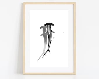 Shark Art Print - Ocean Decor - Printable Wall Art - Instant Download - Hammerhead Shark - Printable Decor