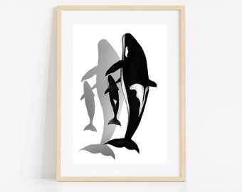 Orca Family Art Print: Whale Wall Decor (Digital Download)
