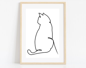 Minimalist Cat Line Art Print: Modern Home Decor (Digital Download)