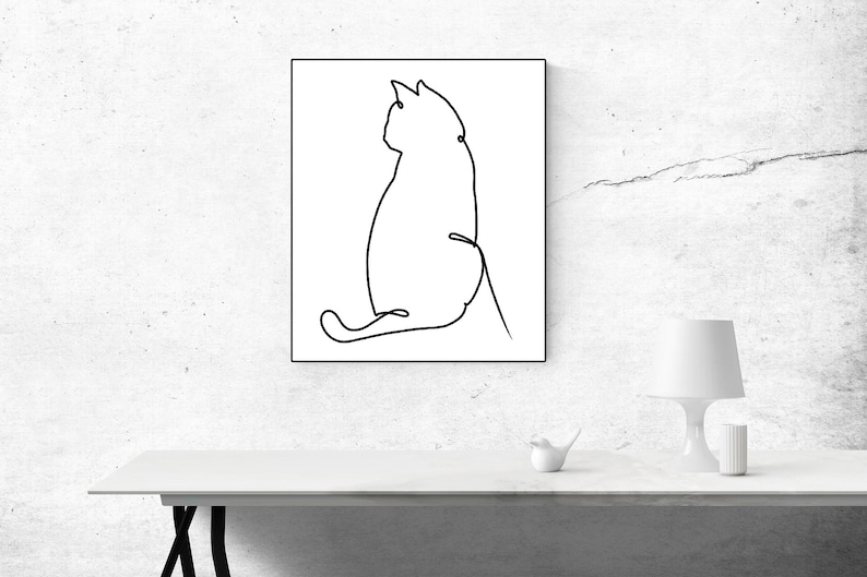Printable Wall Art Printable Decor Cat art Print Cat Decor Cat one line drawing Instant Download