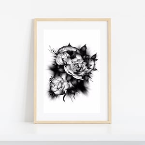 Snake Art Print - Snake Drawing - Snake Floral - Instant Download - Snake Decor