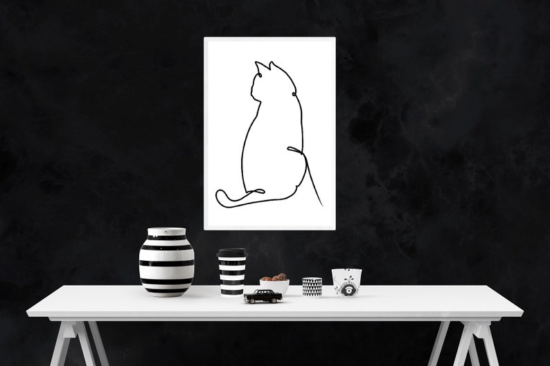 Printable Wall Art Printable Decor Cat art Print Cat Decor Cat one line drawing Instant Download