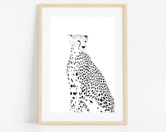 Lámina artística de guepardo: decoración minimalista de pared (descarga digital)