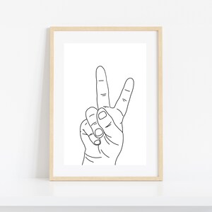 Peace Sign Line Art Print: Hand Gesture Illustration (Digital Download)