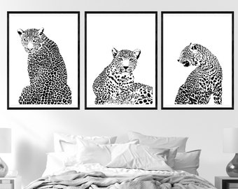 Leopard Art Print - Set of 3 - Printable Wall Art - cat print set - Leopard Print