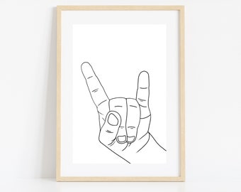 Impresión artística del gesto de la mano con una roca (descarga digital)