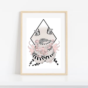 Snake Floral Art Print: Reptile & Roses Illustration (Digital Download)