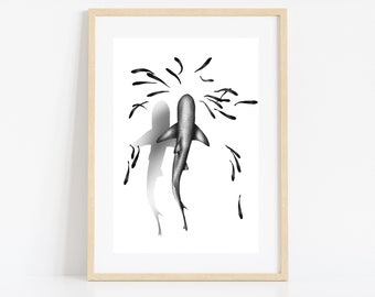 Stampa artistica di squalo: decorazione murale minimalista a tema oceano (download immediato)