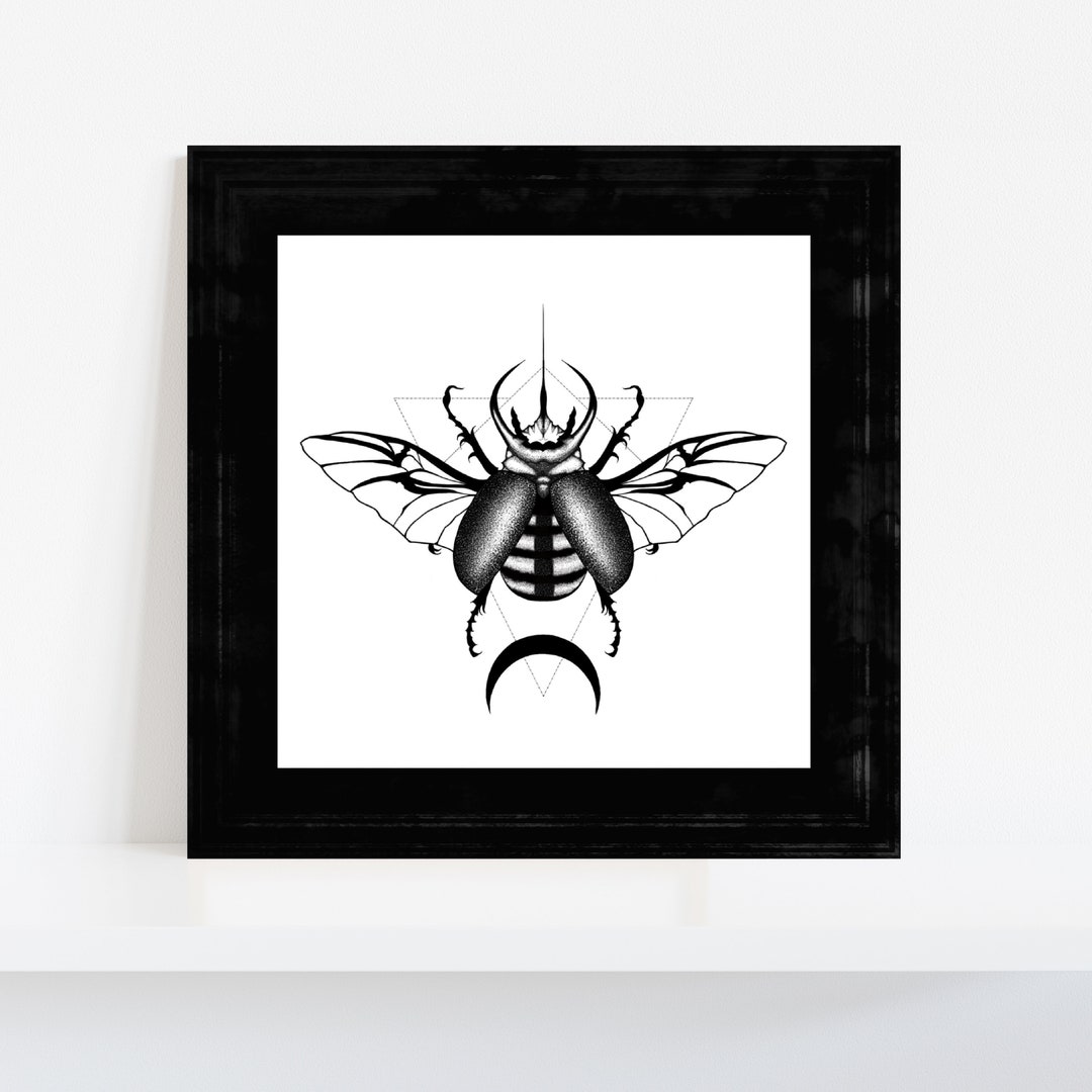Rhinoceros Beetle Art Print: Geometric Insect Illustration (digital ...