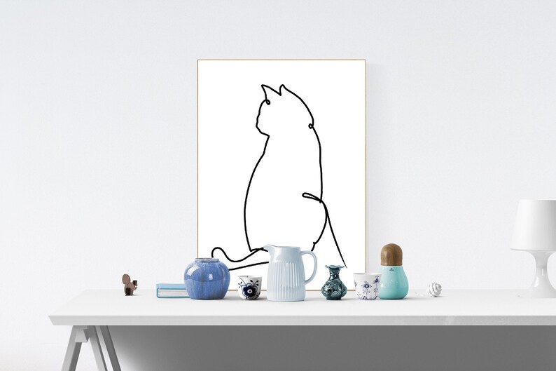 Printable Wall Art Printable Decor Cat art Print Cat Decor Cat one line drawing Instant Download