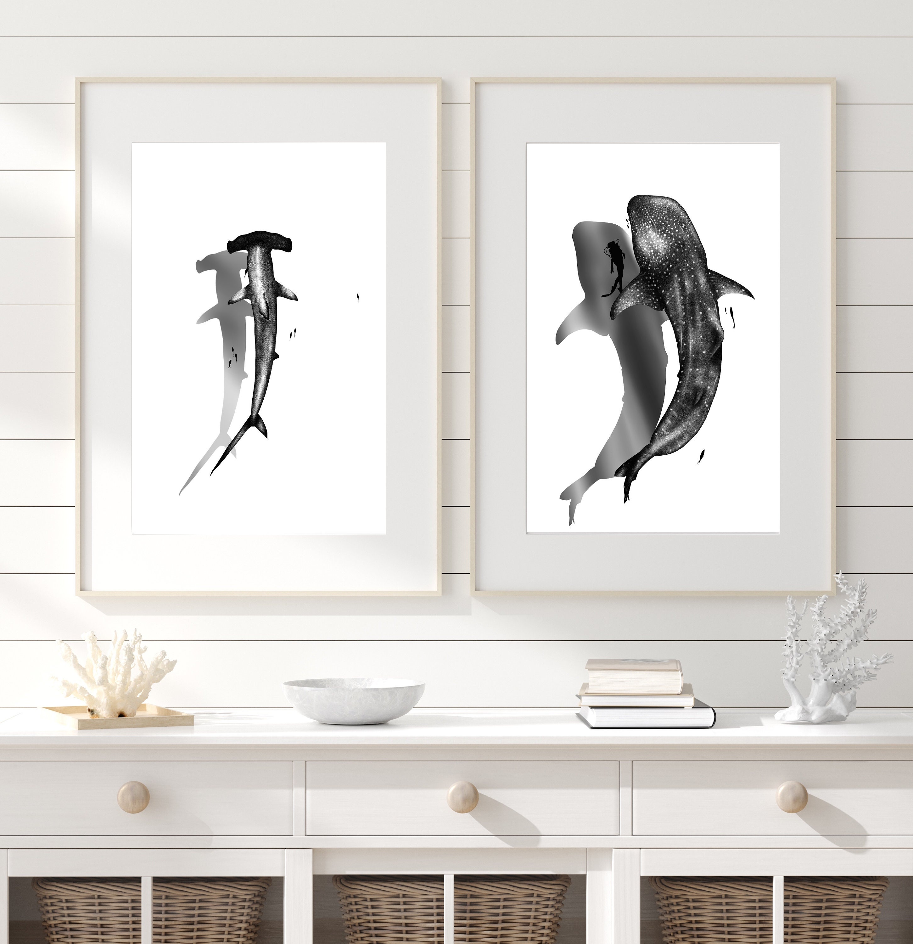 Shark Art Print Ocean Decor Printable Wall Art Instant - Etsy Australia