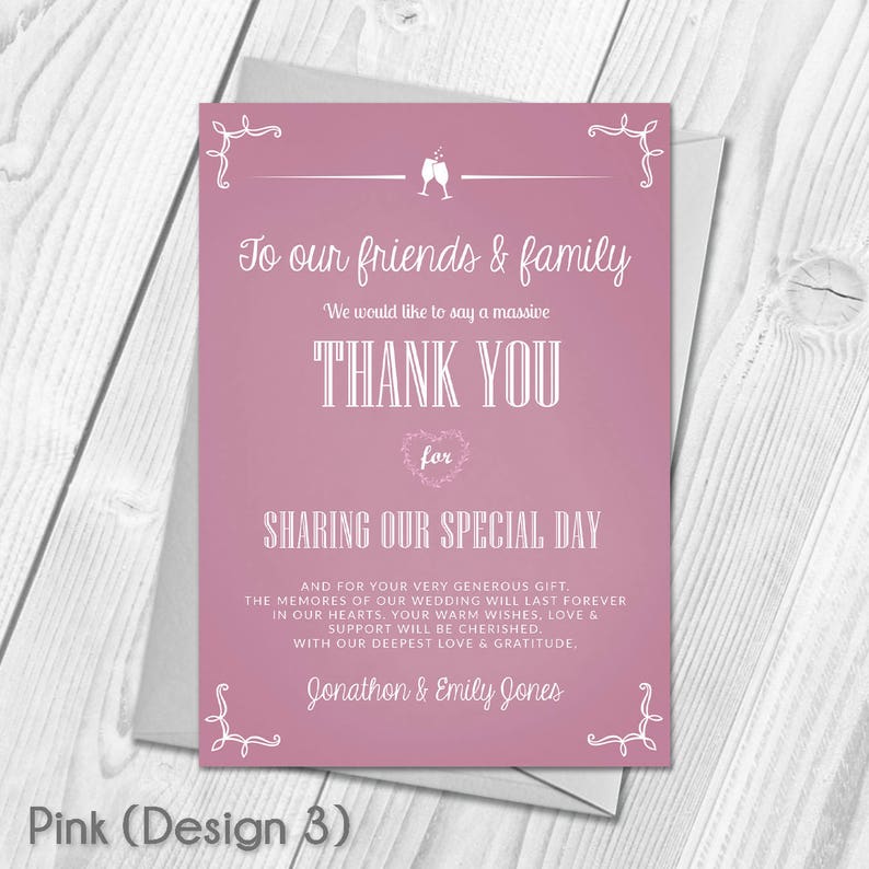Digital Printable DIY PDF File Download Wedding Guest Thanks Premium Personalised Wedding Thank You Cards