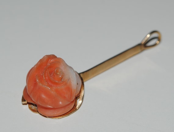 Estate Coral Rose Pendant Gold - image 1